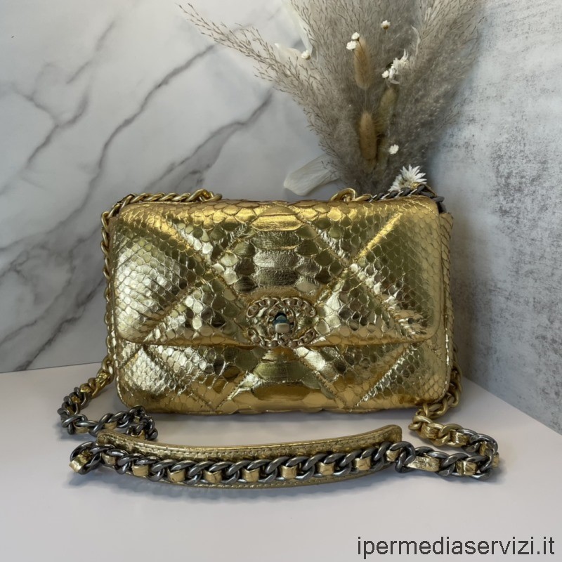 Replica Chanel Borsa Piccola 19 Con Patta In Pelle Di Pitone Oro As1160 16x26x9cm