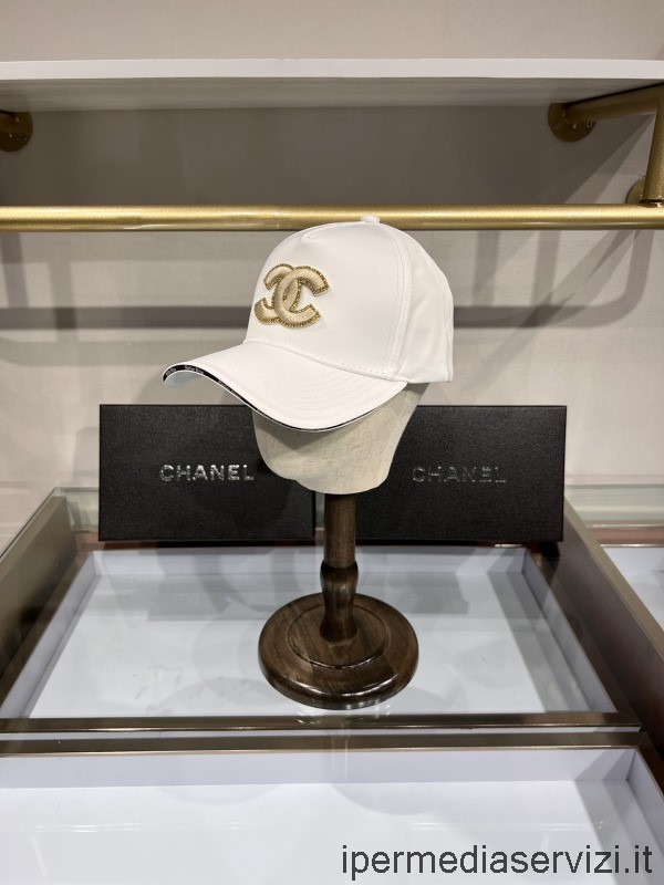 Replica Chanel Cc Logo Ricamo Cotone Berretto Da Baseball Cappello Bianco