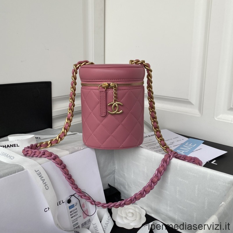Replica Chanel Rosa Pelle Di Agnello Piccolo Vanity Case Con Catena As3210 16x13x11cm