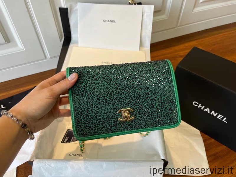 Replica Chanel Woc Cristalli Portafoglio Su Catena In Verde 19 Cm
