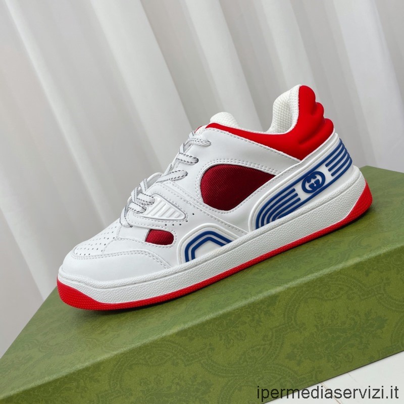 Replica Gucci Bianco Rosso Basket Basket Lace Up Mesh E Sneakers In Pelle Da 35 A 40 45
