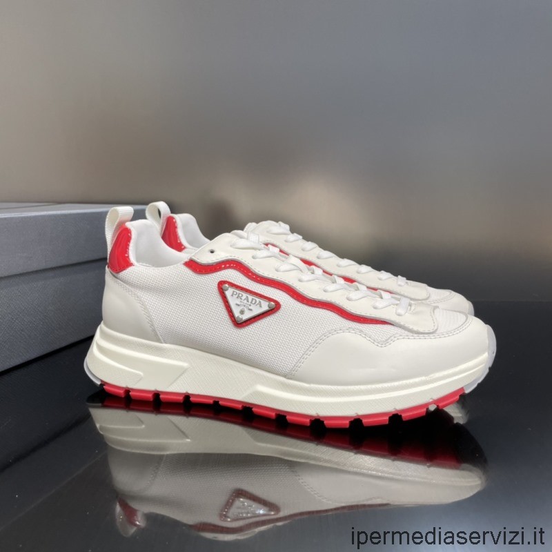 Replica Prada Bianco Rosso Prax 01 Re Sneakers Da Uomo In Nylon E Pelle Spazzolata Dalla 38 Alla 45