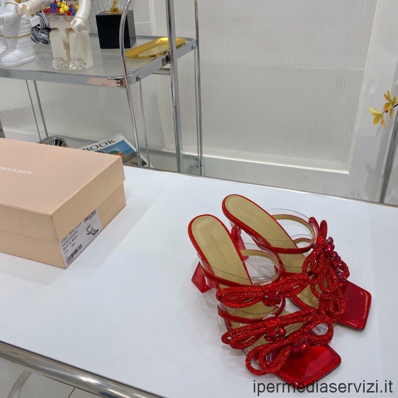Sandalo Con Tacco In Pvc Impreziosito Da Fiocco E Cristalli Di Mach Replica In Rosso 85mm Da 35 A 42