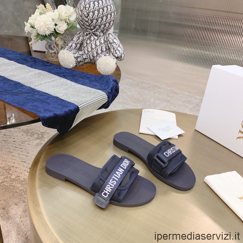 Sandalo Slide Replica Dior Evolution In Tessuto Tecnico Lucido Blu Da 35 A 41