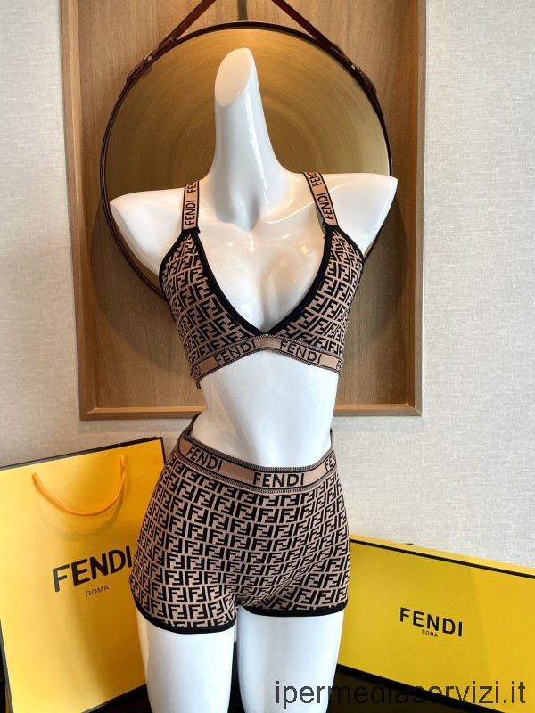 Replica Fendi Ff Logo Costume Da Bagno Bikini Browm Sml