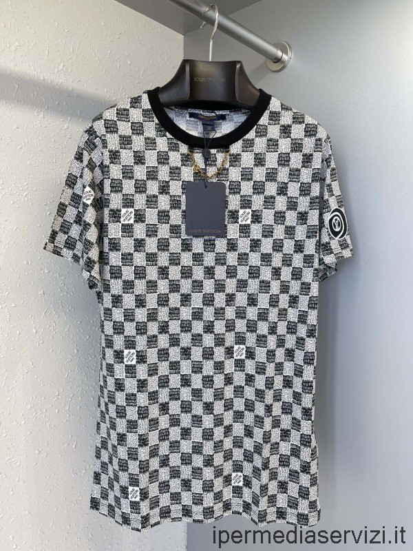 Replica Louis Vuitton Nero Lv Match Damier Self Tie Jersey Di Cotone T Shirt Sml