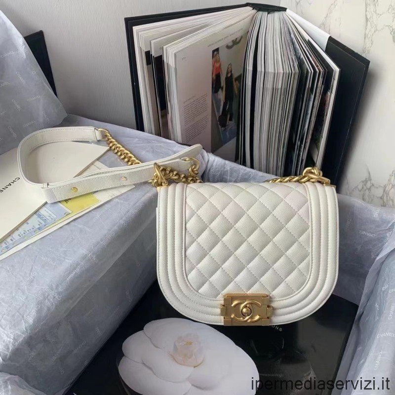 Replica Chanel 2022 Pelle Di Vitello Grana Caviale Bianco Piccolo Ragazzo Chanel Messenger Bag As3350 19x15x7cm