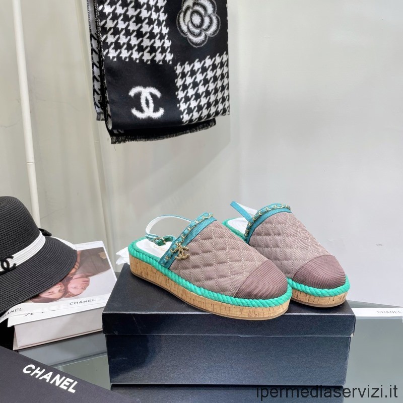 Replica Chanel Cc Espadrillas In Tessuto Grigio Flat Sabot Da 35 A 40