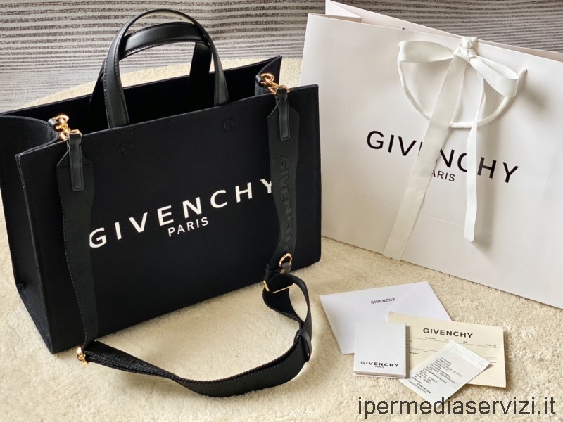Replica Givenchy Borsa Della Spesa Tote Media In Tela Di Cotone Nera 37x13x26 Cm
