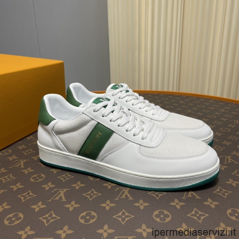Replica Louis Vuitton Mens Lv Rivoli Bianco Verde Rete Tecnica E Sneakers In Pelle Da 38 A 45