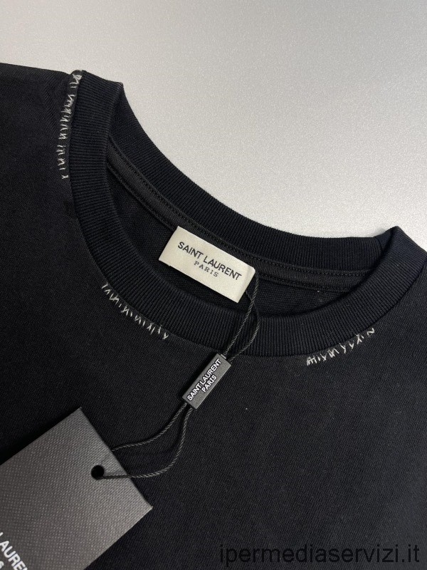Replica Saint Laurent Sl Cuore Classico Girocollo T Shirt In Cotone Nero Sml