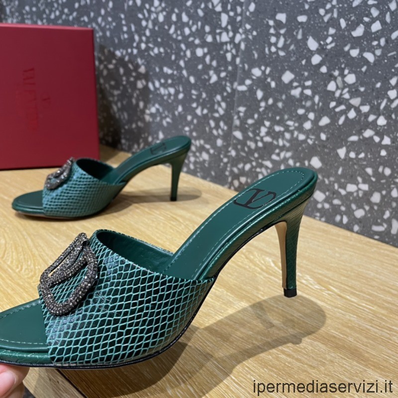 Sandalo Con Tacco Vlogo Replica Cristalli Valentino In Pelle Verde 80 Mm Da 35 A 43