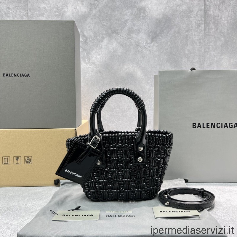 реплика Balenciaga средна чанта за бистро кош с каишка в черно 92818 17x10x25см