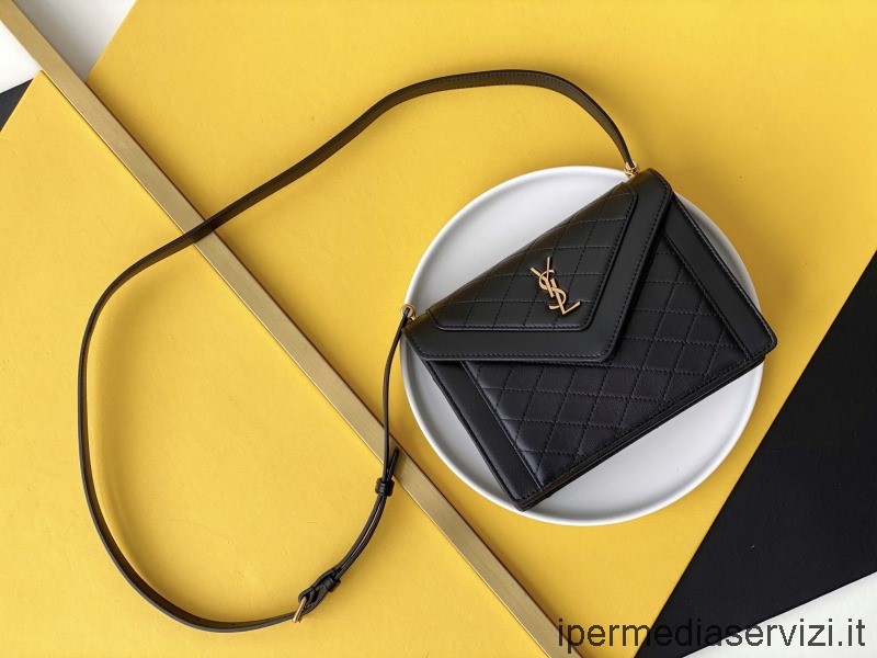 реплика на Saint Laurent Gaby мини чанта през рамо през рамо в черна ватирана агнешка кожа 685574 20x14x4cm