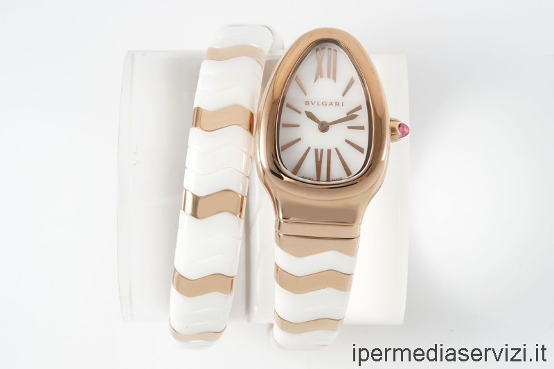 реплика Bvlgari Vip Serpenti Spiga дамски керамичен часовник в бяло злато 35 мм