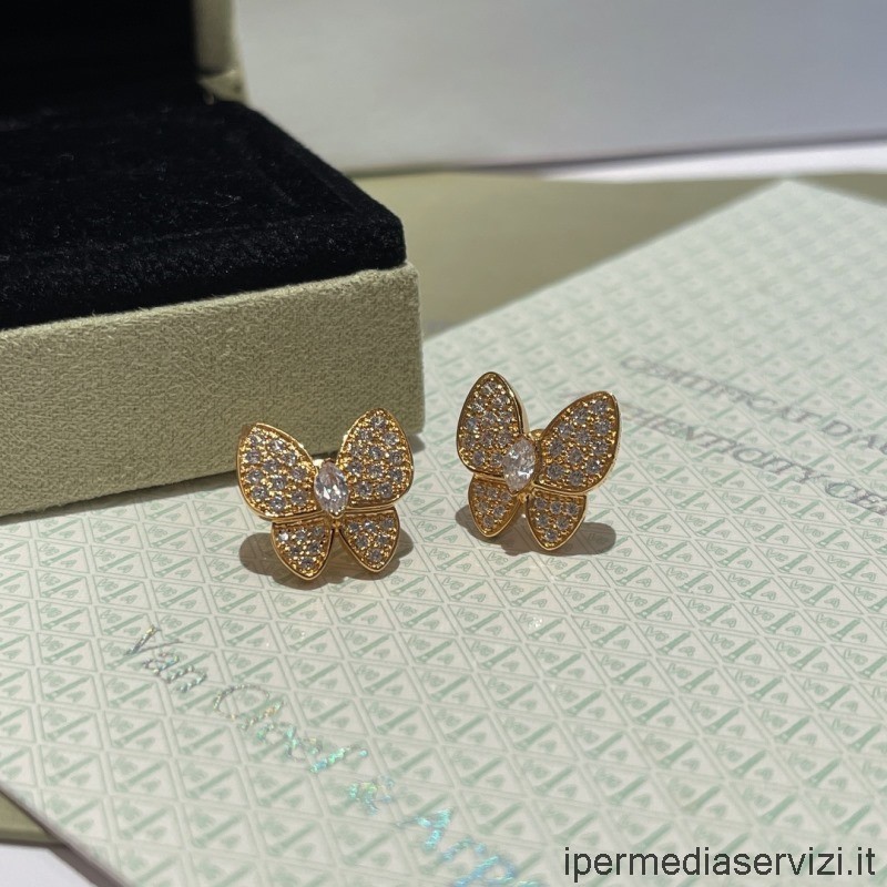 реплика Van Cleef Arpels диаманти две обеци пеперуда злато