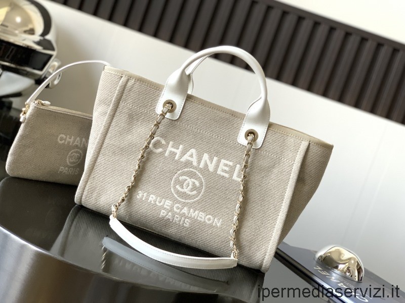 реплика пазарска чанта Chanel Medium Deauville сива рафия As3257 33x26x15cm