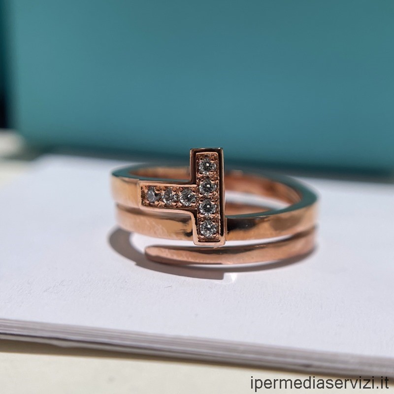 копие на квадратни пръстени с диамантено обвиване на Tiffany T от розово злато