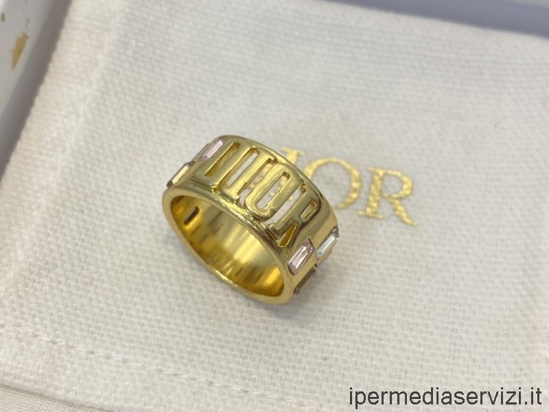 копие на диор диеволюционен пръстен от злато и многоцветни кристали