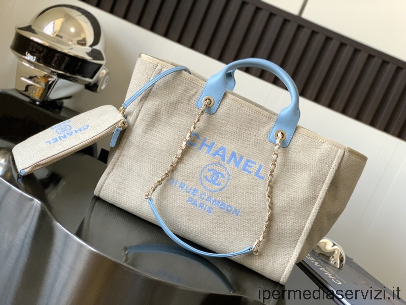 реплика Chanel голяма пазарска чанта от сива рафия A66941 38x30x22