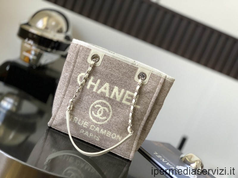реплика на Chanel малка пазарска чанта от смесени влакна Deauville в сиво платно A66939 26x7x27cm
