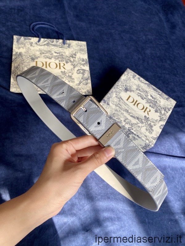 копие на колан Dior 2022 в сиво CD диамантено платно и гладка телешка кожа 35 мм