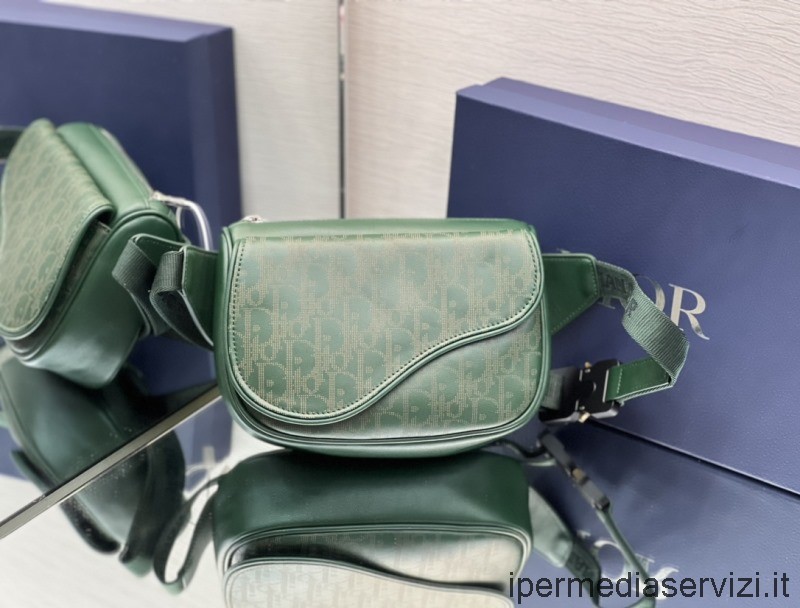 копие на чанта за колан за колан за световно турне Dior от зелена кожа Dior Oblique Galaxy 19x14x6cm
