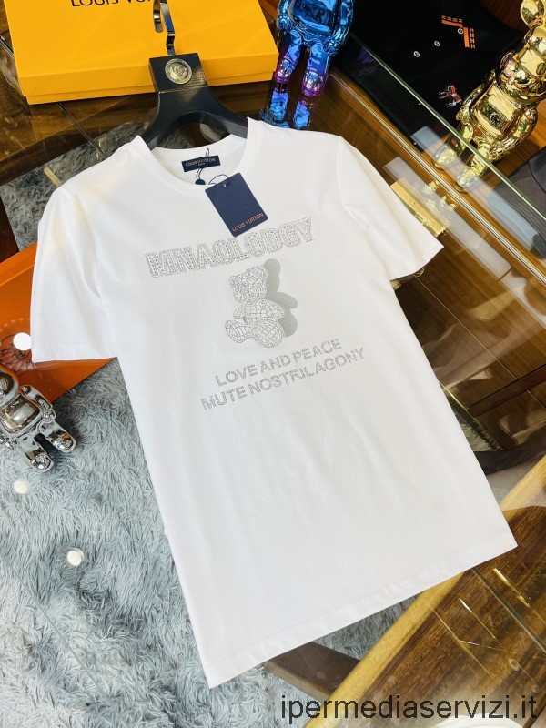 реплика на Louis Vuitton мъжка Mnaolodgy Bear бяла памучна тениска M To Xxxxl