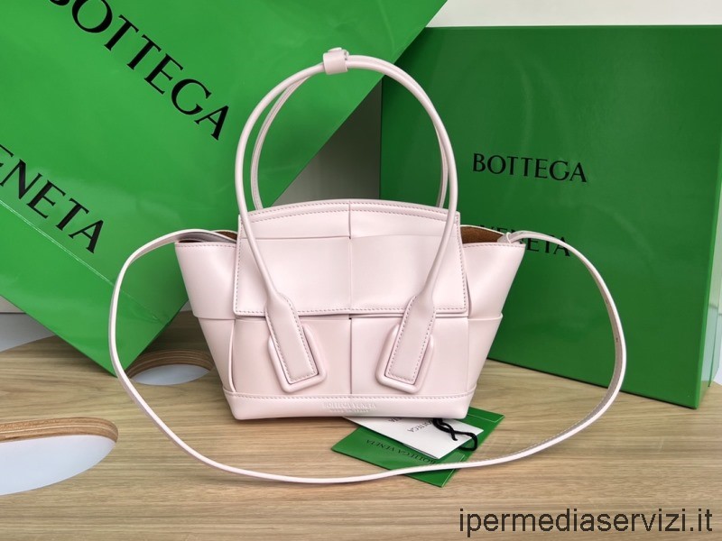 Replica Bottega Veneta Arco 29 Mini Pink Intreccio Leather Top Handle Bag 17x16x6cm