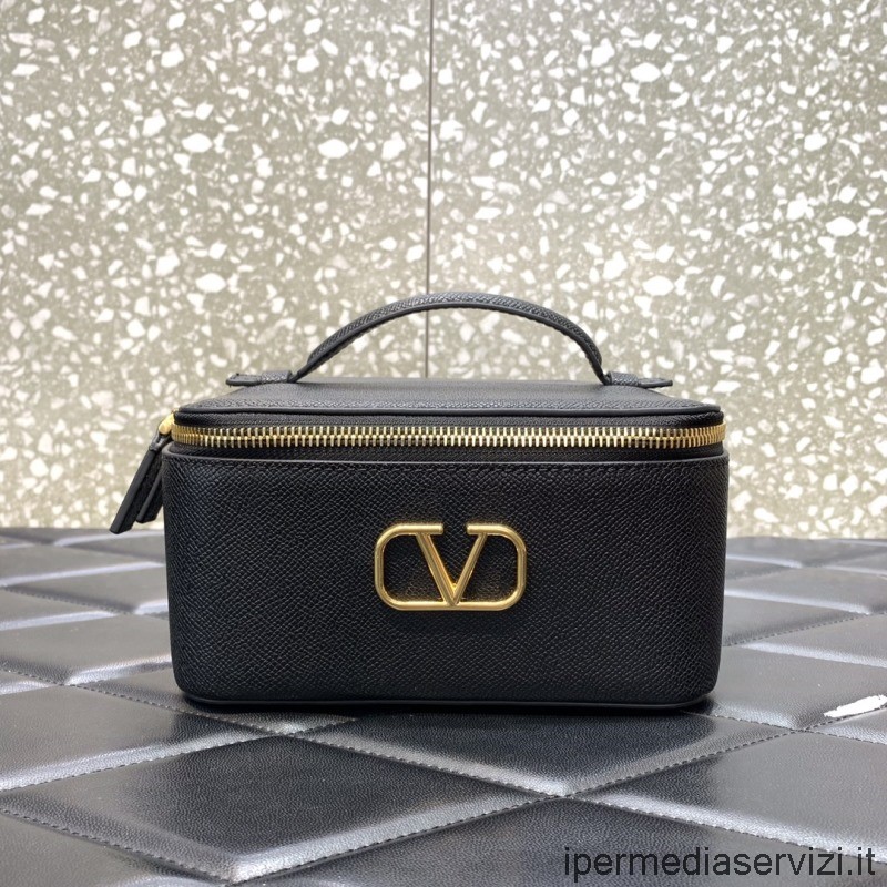 Replica Valentino Garavani Vlogo Custodia Cosmetica In Pelle Lavaggio Make Up Bag In Nero 18x14x9cm