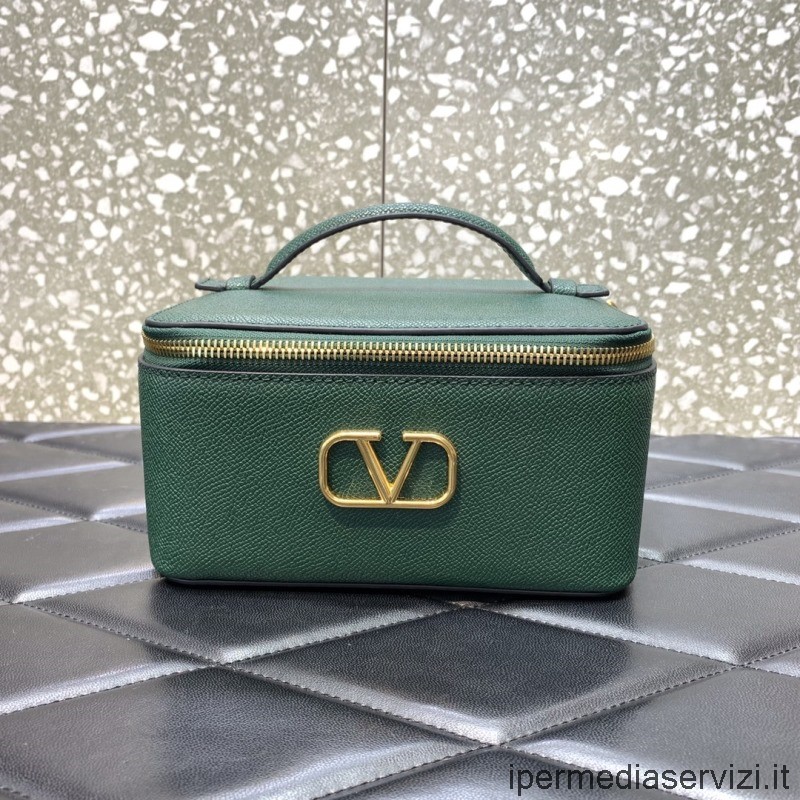 Replica Valentino Garavani Vlogo Custodia Cosmetica In Pelle Lavaggio Make Up Bag In Verde 18x14x9 Cm