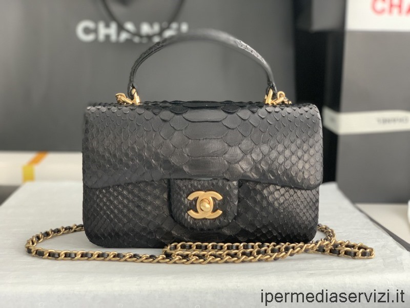 Replica Chanel 2022 Borsa A Spalla Con Patta E Manico Superiore In Pelle Di Pitone Nera As2431 20x14x7cm