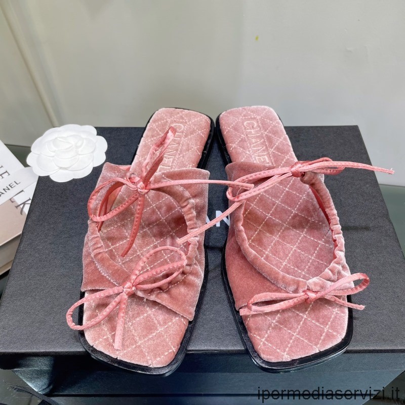 Replica Chanel 2022 Sandalo Piatto In Velluto Rosa Da 35 A 40