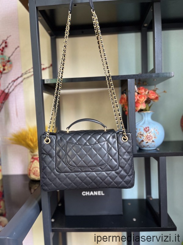 Replica Chanel Borsa A Tracolla Con Patta In Pelle Di Agnello Nera E Pelle Di Vitello Granulata As3335 18x30x10cm