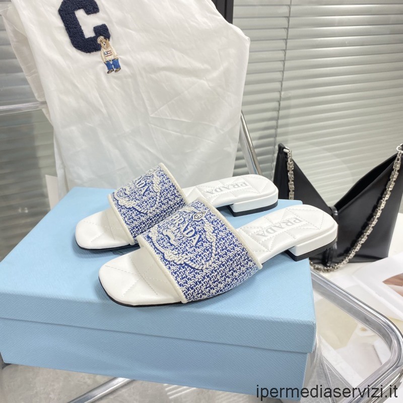 Replica Chanel Sandali In Tessuto Ricamato Con Diapositive In Azzurro Da 35 A 41
