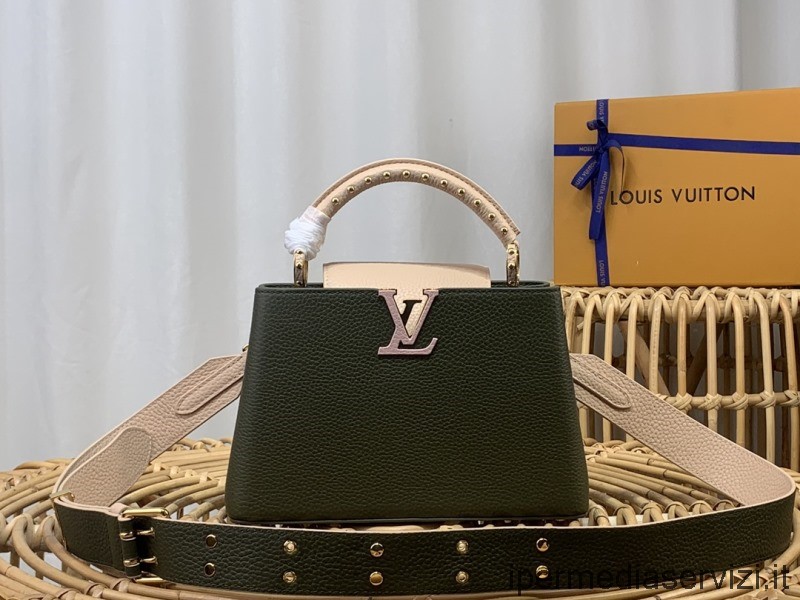Replica Louis Vuitton Capucines Bb Tote Borsa A Tracolla Con Borchie In Pelle Rosa Verde M58695 M48865 27x18x9cm