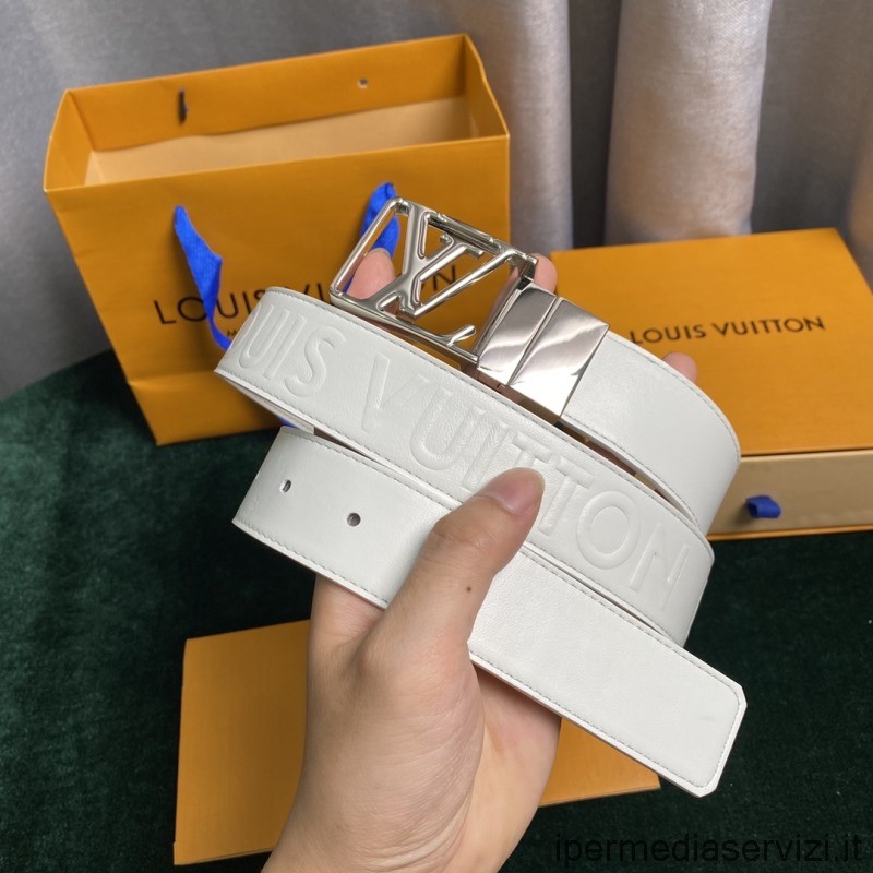 Replica Louis Vuitton Lv Aerogram Cintura Reversibile In Pelle Bianca Da 35 Mm