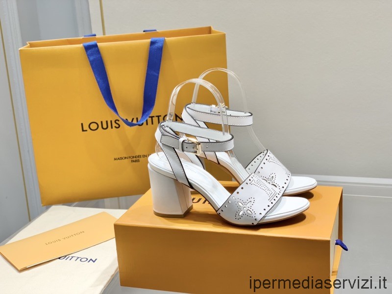 Replica Louis Vuitton Sandalo Con Tacco Horizon In Morbida Pelle Di Vitello Bianca 80mm Da 35 A 42
