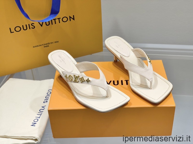 Replica Louis Vuitton Signature Sandalo Infradito Con Tacco In Bianco 55 Mm Da 35 A 41