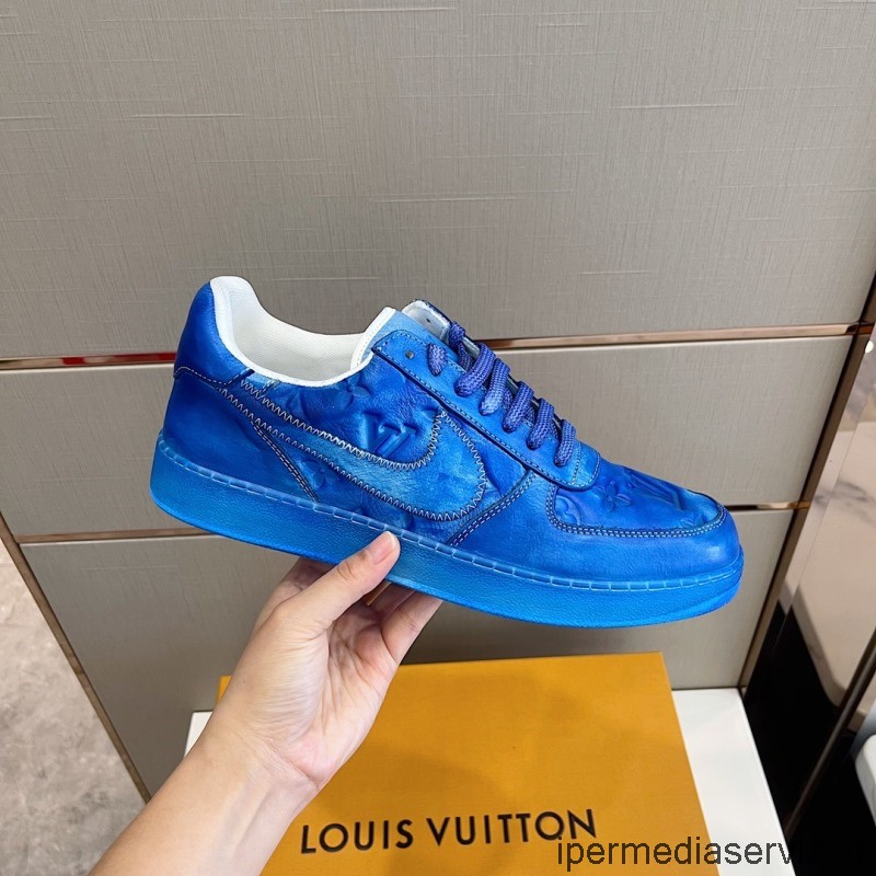 Replica Louis Vuitton X Nike Lv Rivoli Sneakers In Pelle Blu Con Monogramma Goffrato Dalla 38 Alla 45