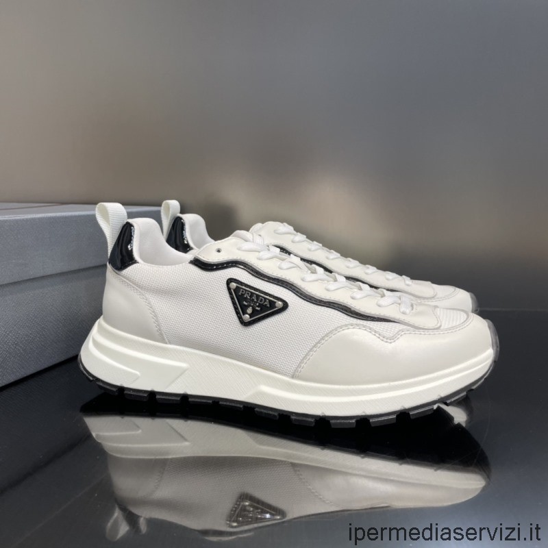 Replica Prada Bianco Nero Prax 01 Re Sneakers Da Uomo In Nylon E Pelle Spazzolata Dalla 38 Alla 45