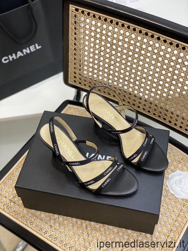 Sandalo In Tessuto Nero Con Tacco E Monogramma Vintage Replica Chanel Da 35 A 40