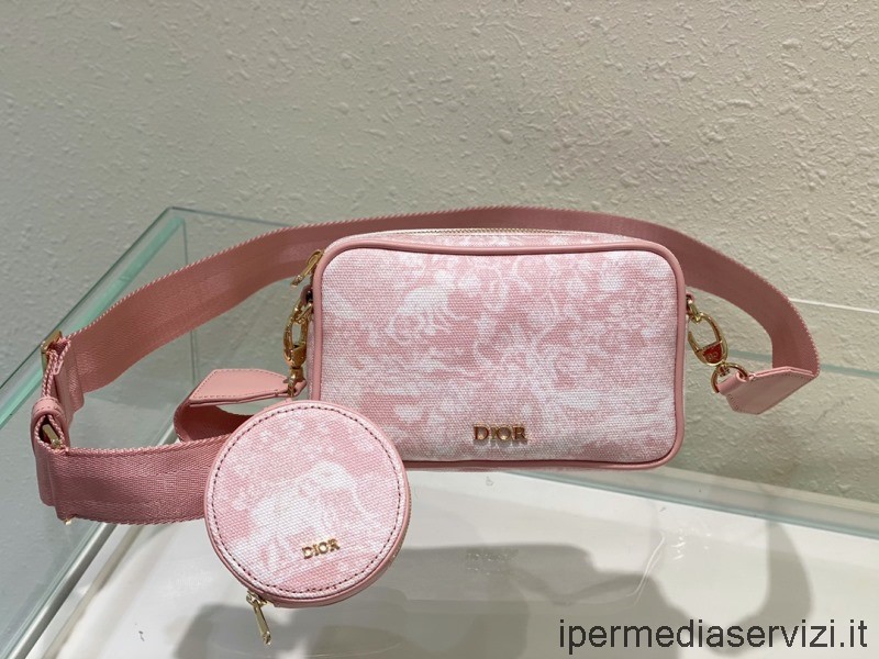 Replica Dior Kids Baby Piccola Borsa A Tracolla Multifunzionale In Tela Di Cotone Rosa Pallido 19x12x3 Cm