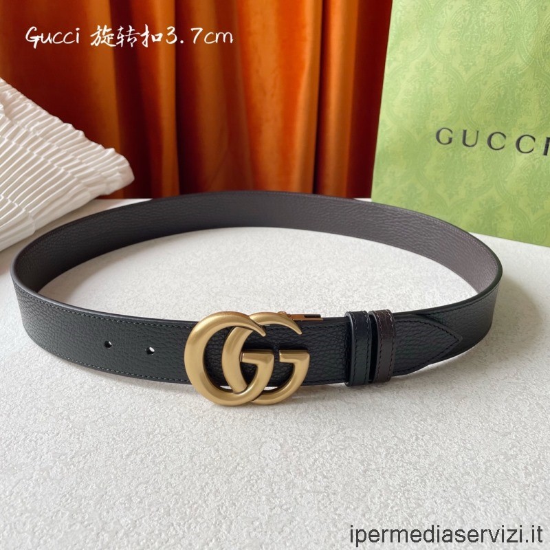 Replica Gucci Cintura In Pelle Fibbia Doppia G In Nero Marrone 37 Mm