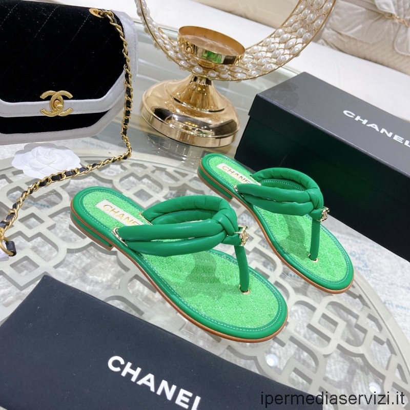 Replica Chanel 2022 Sandalo Infradito In Pelle Verde Dalla 35 Alla 41