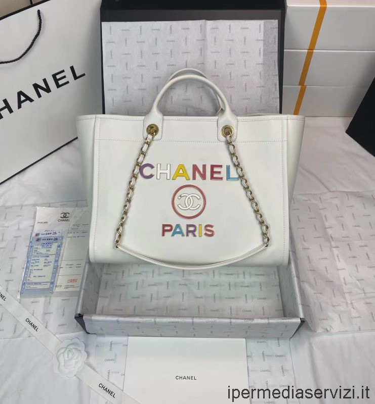 Replica Chanel 2022 Borsa Shopping Grande In Pelle Di Vitello Bianca Invecchiata A66941 30x50x22cm