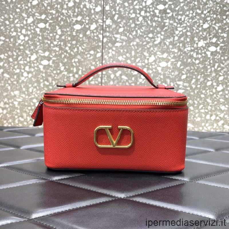 Replica Valentino Garavani Vlogo Custodia Cosmetica In Pelle Lavaggio Make Up Bag In Rosso 18x14x9cm