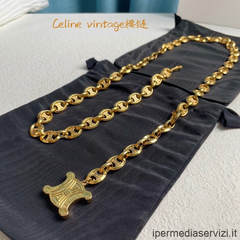 Replica Celine Vintage Oro Macadam Logo Catena Di Collegamento Fascino Cintura In Vita