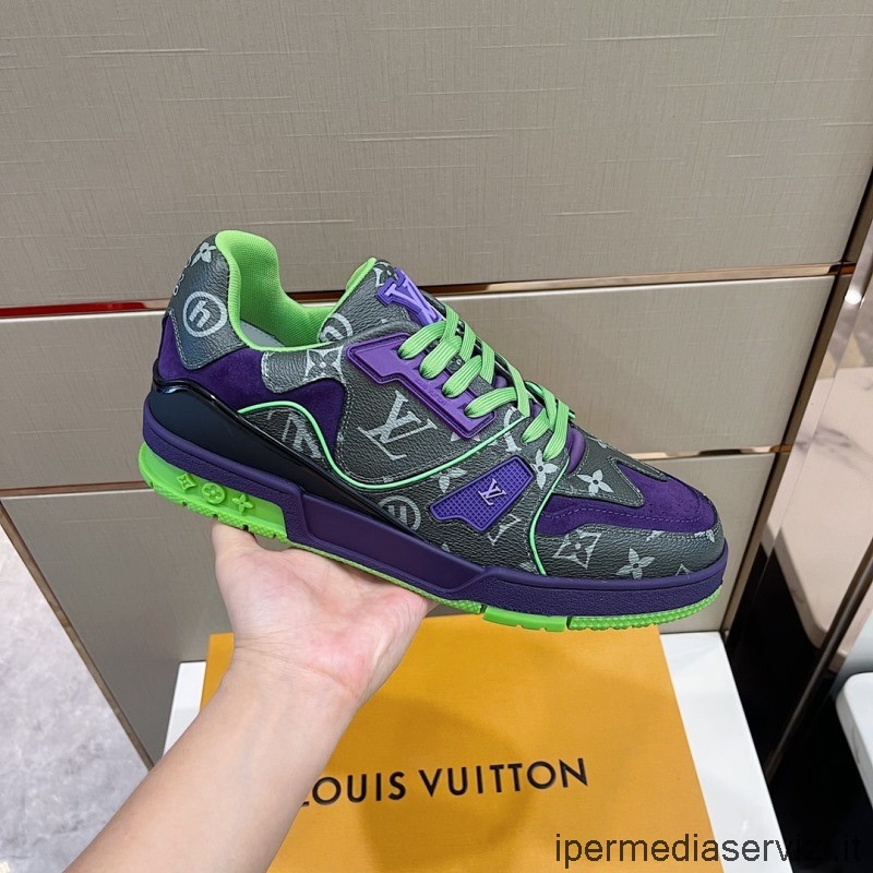 Replica Louis Vuitton Mens Lv Trainer Sneakers Basse In Tela Monogram E Pelle Viola 38 A 45