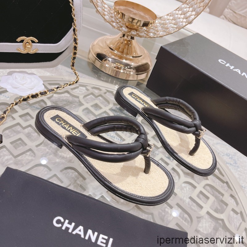 Replica Chanel 2022 Sandalo Infradito In Pelle Nera Dalla 35 Alla 41